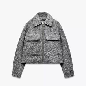 Zara Women's Cropped Boucle Jacket in Gray